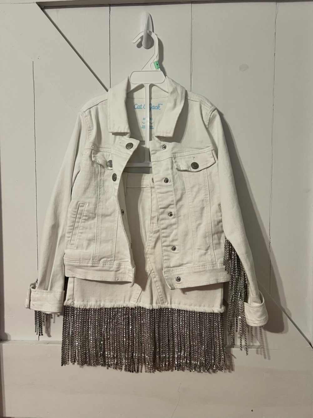 Cat & Jack White Denim Jacket with added Silver Fringe